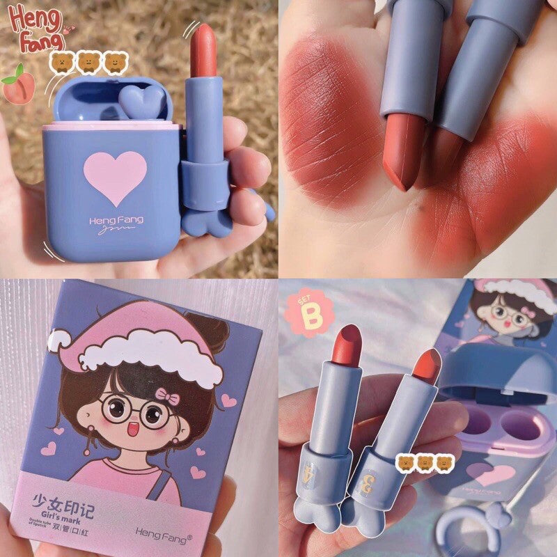 Heng Fang Girl&#39;s Mark Double Tube of Lipstick Airpods 1+2 | 3+4 | 5+6 H9423 freeshipping - lasertag.pk