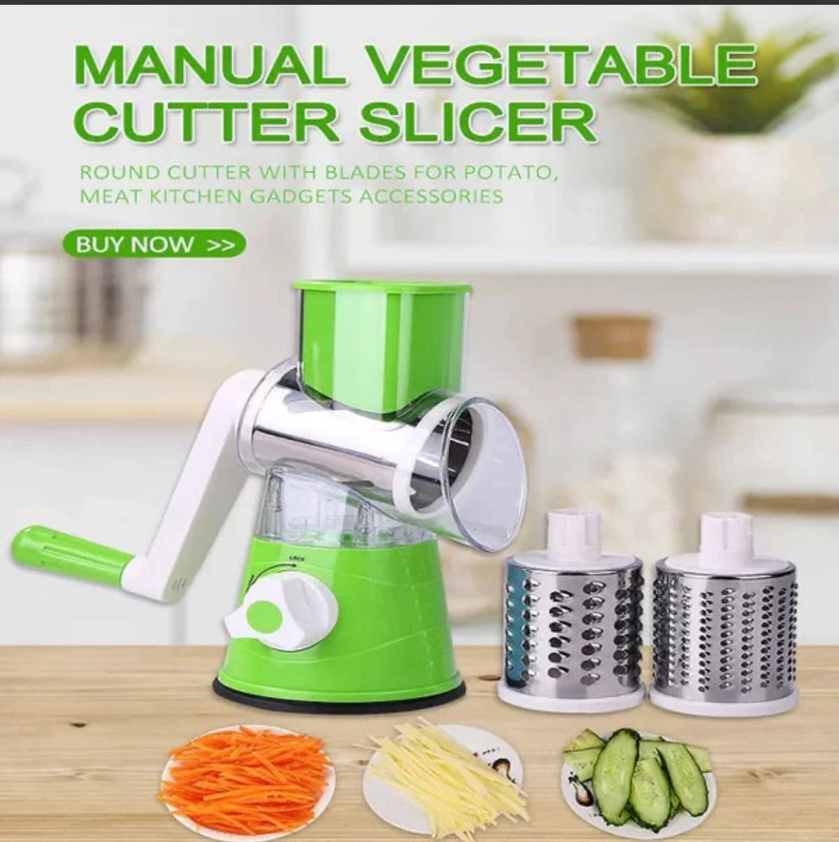 Manual Vegetable Cutter Slicer Kitchen Accessories Multifunctional Round Potato Cheese Chopper Grater Gadget (Color : Green)