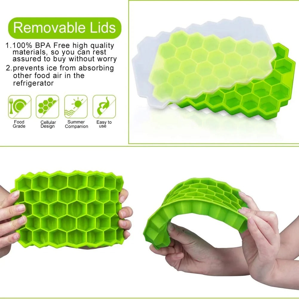 Restock ✨✨
Cavity Honeycomb Ice Cube Trays Reusable Silicone Ice Cube Mold BPA Free Ice Maker with Removable Lids