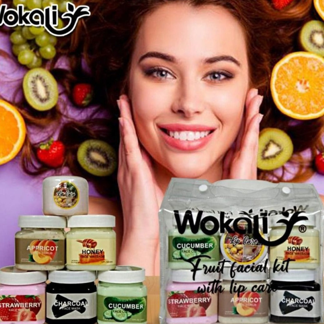 Wokali Fruit Facial Kit with Lip Care 6 Step Facial Kit freeshipping - lasertag.pk