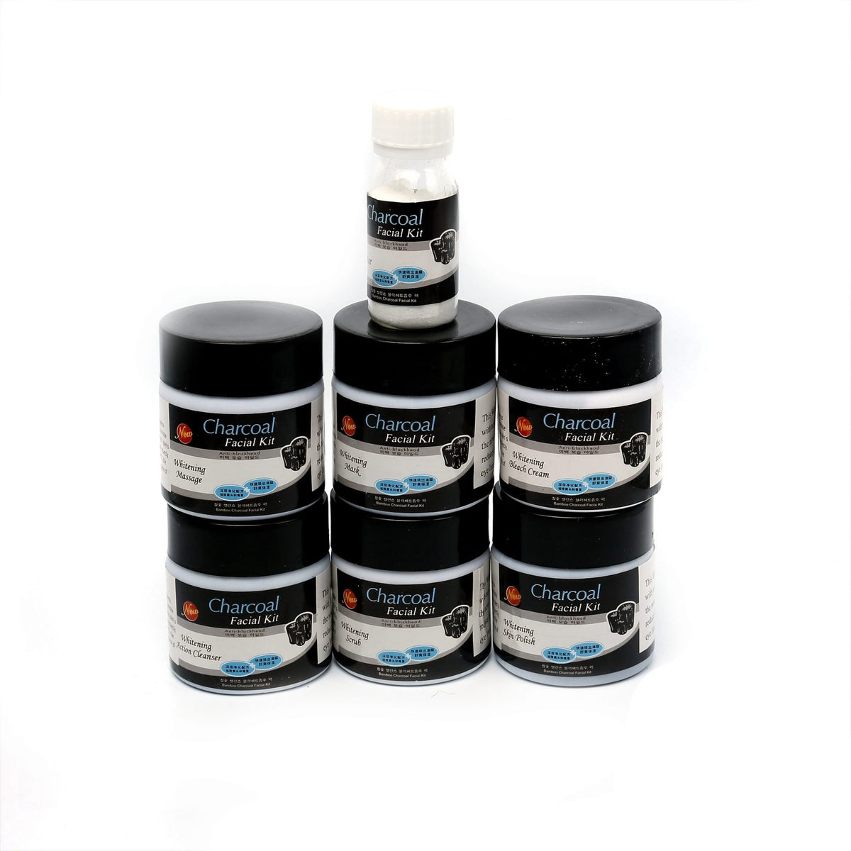 Charcoal Facial Kit Whitening Pack of 6 Bleach Cream &amp; Powder - Double Action Cleanser - Massage - Scrub - Skin Polish - Mask freeshipping - lasertag.pk
